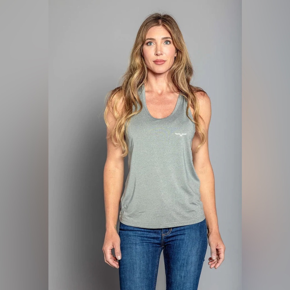 Kimes western ranch tech tank top grey size large racerback stretch